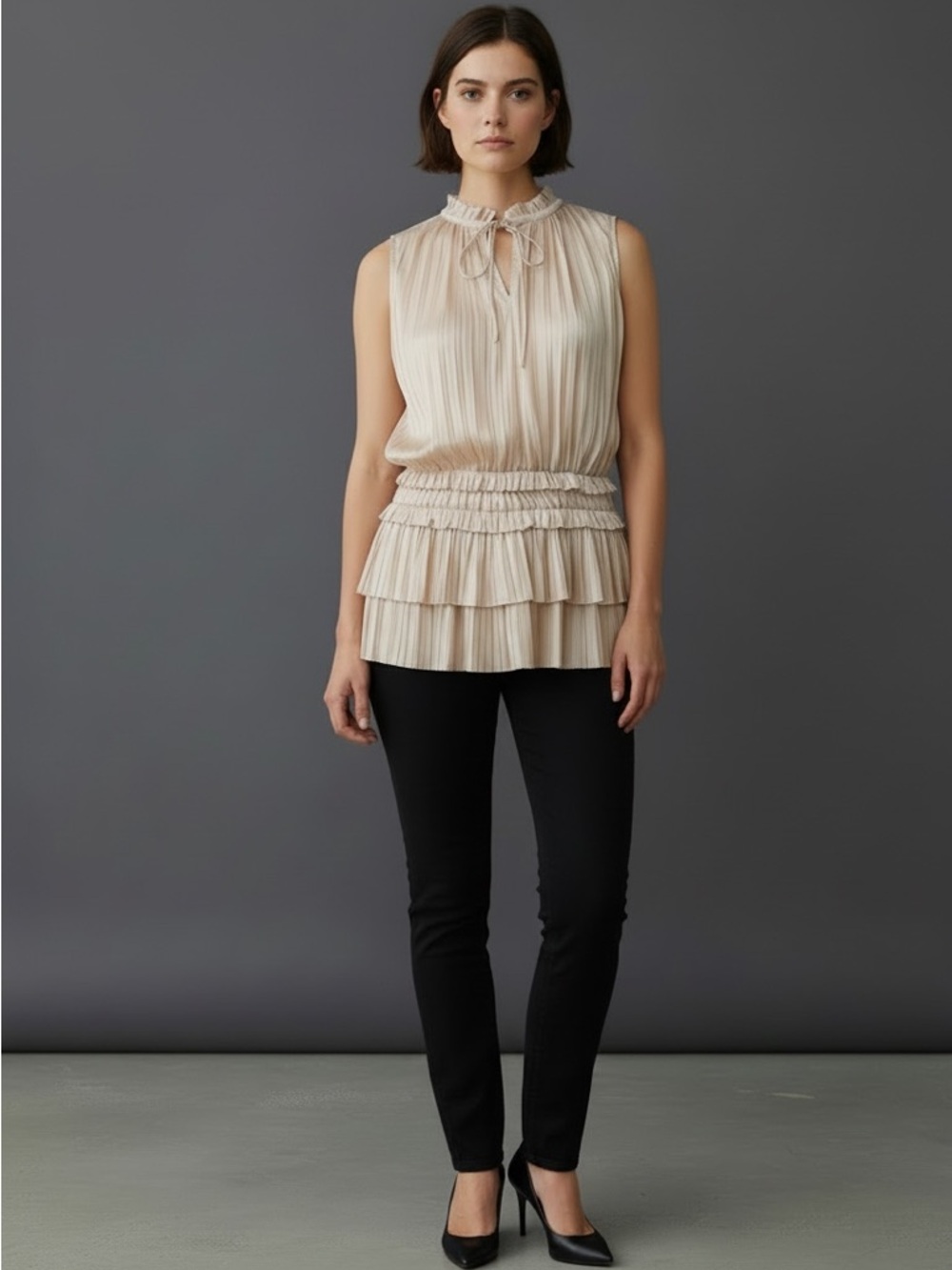 ❤️ Anthropologie x Current Air Blush Satin Ruffle Pleated Blouse
